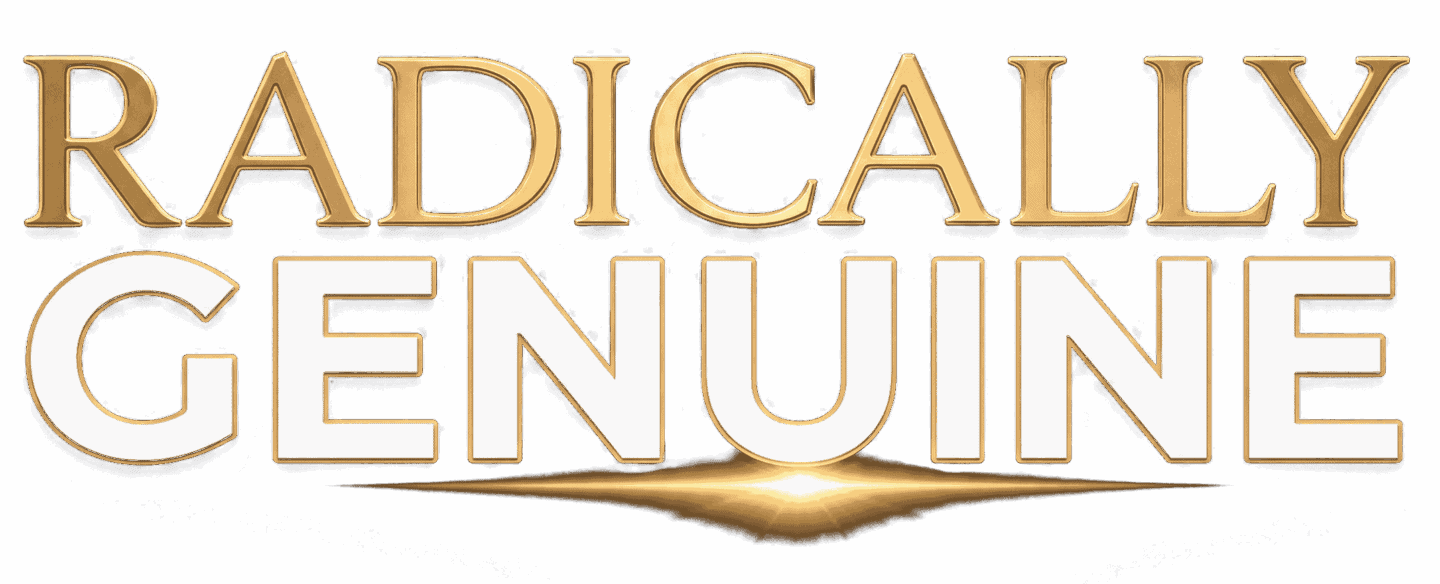 Radically Genuine logo with transparent background and gold accents.