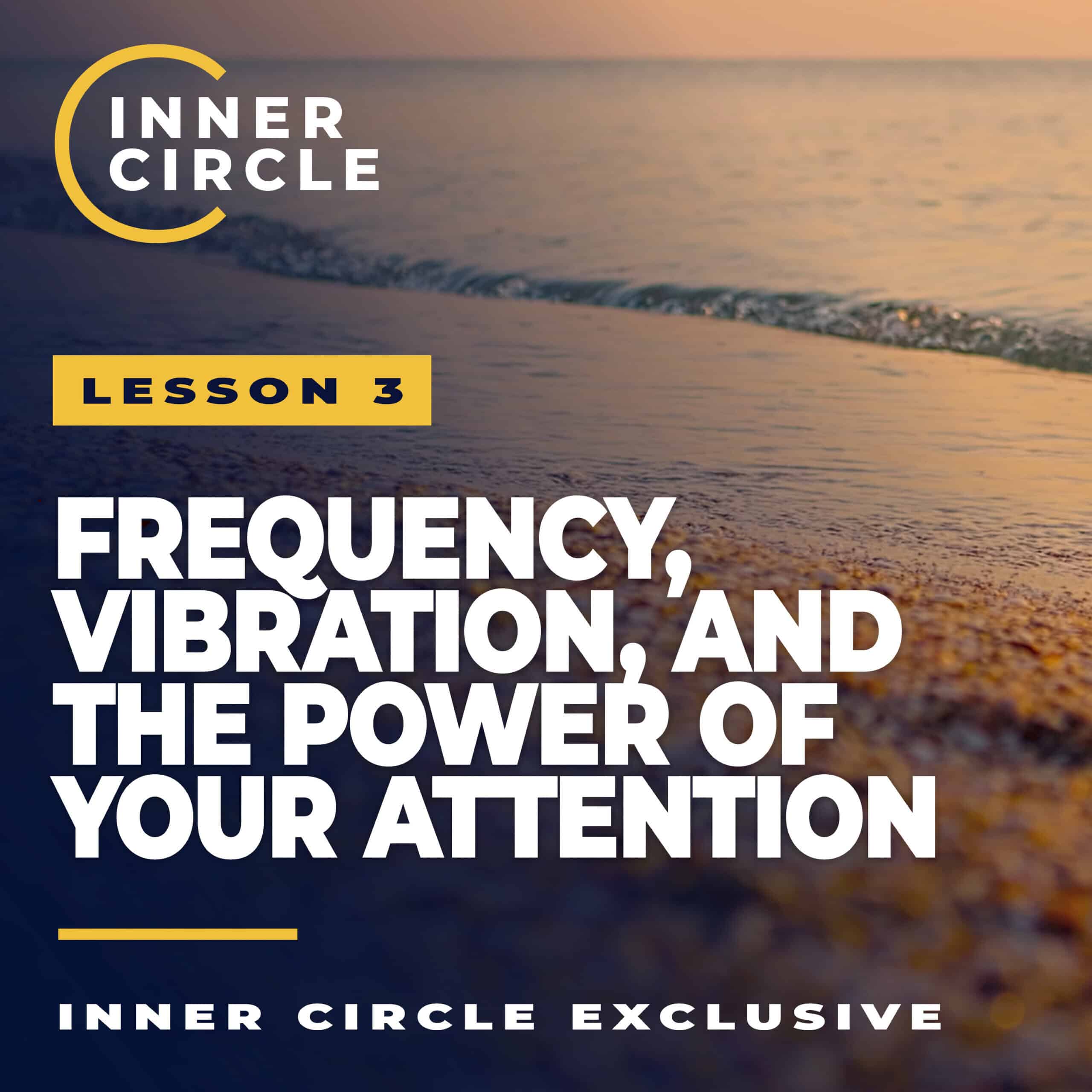 Beach scene at sunset with waves and golden sand, promoting Inner Circle lessons.